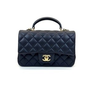 Pre-Owned/ Pre-Loved/ Second-Hand Chanel Top Handle Mini Rectangle , Bag in Dark Navy Blue Color,  Size, Front View
