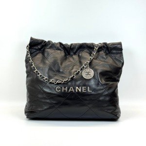 Pre-Owned/ Pre-Loved/ Second-Hand Chanel Chanel 22 Small, Bag in Black, Silver Hardware Color,  Size, Front View