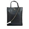 b2026011118-chanel-small-26a-shopping-tote-calfskin-detachable-strap Pre-Owned/ Pre-Loved/ Second-Hand Chanel Small 26A Shopping Tote Calfskin Detachable Strap, Bag in Black, Burgurndy Interior, Gold Hardware Color, 28.5 x 23.5 x 9.5cm Size, Front View