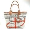 b2026061100-hermes-steeple-28-toile-canvas Pre-Owned/ Pre-Loved/ Second-Hand Hermes Steeple 28 Toile Canvas, Bag in Gold Swift Leather Handles, Ecru/Multi-Colour Canvas Color, L 28 x H 28.5 x D 18 cm Size, Front View
