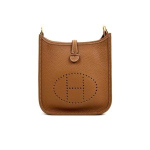 Pre-Owned/ Pre-Loved/ Second-Hand Hermes Mini Evelyne, Bag in Gold, Gold Hardware Color,  Size, Front View