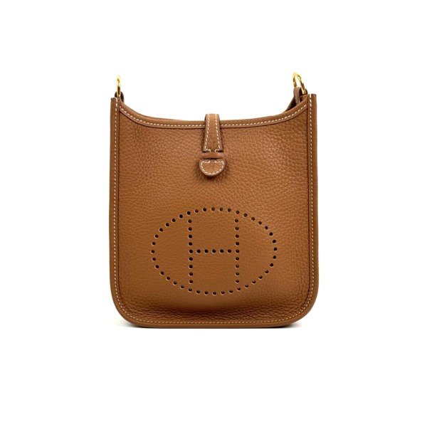 b2026061120-hermes-mini-evelyne-23 Pre-Owned/ Pre-Loved/ Second-Hand Hermes Mini Evelyne, Bag in Gold, Gold Hardware Color, Size, Front View