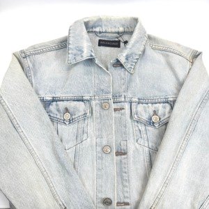 b2026121101-balenciaga-denim-jacket-2 Pre-Owned/ Pre-Loved/ Second-Hand Balenciaga Denim Jacket, Others in Blue Denim, Crystal Logo Color, 34 Size, Front View