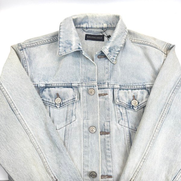 b2026121101-balenciaga-denim-jacket-2 Pre-Owned/ Pre-Loved/ Second-Hand Balenciaga Denim Jacket, Others in Blue Denim, Crystal Logo Color, 34 Size, Front View