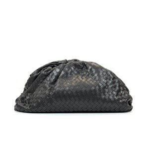 Pre-Owned/ Pre-Loved/ Second-Hand Bottega Veneta (BV) Intrecciato Clutch/Pouch, Bag in Black Color, Large Size, Front View