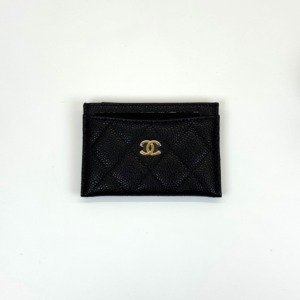 Pre-Owned/ Pre-Loved/ Second-Hand Chanel Caviar Classic Card Holder, Wallet in Black Color,  Size, Front View