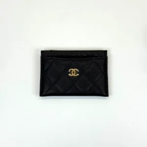 Pre-Owned/ Pre-Loved/ Second-Hand Chanel Caviar Classic Card Holder, Wallet in Black Color,  Size, Front View