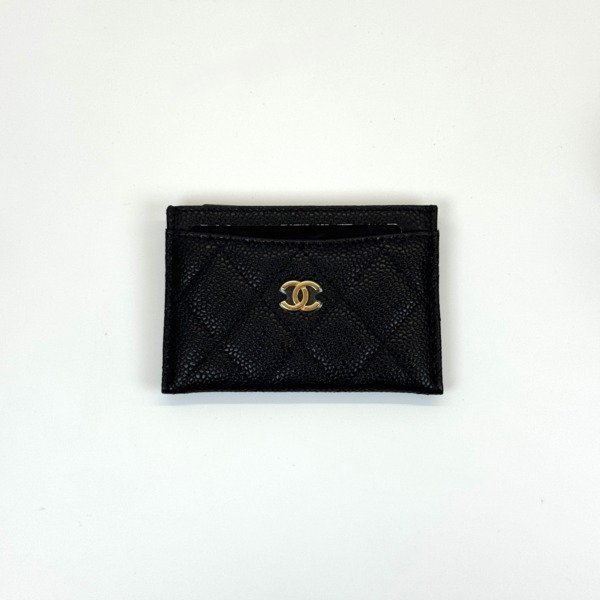 c2026011141-chanel-caviar-classic-card-holder Pre-Owned/ Pre-Loved/ Second-Hand Chanel Caviar Classic Card Holder, Wallet in Black Color, Size, Front View