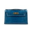 Pre-Owned/ Pre-Loved/ Second-Hand Hermes Kelly Pochette Mini Kelly I Alligator, Bag in Blue Mykonos, Gold Hardware Color, Mini Size, Front View