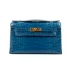 Pre-Owned/ Pre-Loved/ Second-Hand Hermes Kelly Pochette Mini Kelly I Alligator, Bag in Blue Mykonos, Gold Hardware Color, Mini Size, Front View
