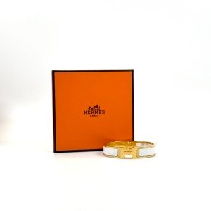 Pre-Owned/ Pre-Loved/ Second-Hand Hermes Clic H Bracelet, Bracelet in White, Gold hardware Color,  Size, Front View