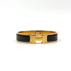 Pre-Owned/ Pre-Loved/ Second-Hand Hermes Clic H, Bracelet in Black, Gold Hardware Color,  Size, Front View