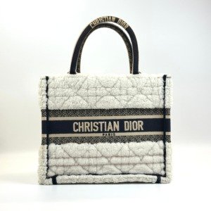 Pre-Owned/ Pre-Loved/ Second-Hand Dior Book Tote Small Sherling Fur, Bag in White Navy Color,  Size, Front View