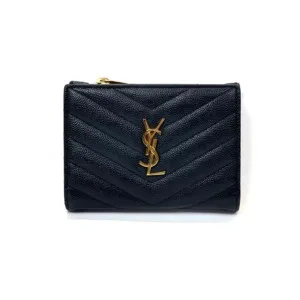 c2026161179-saint-laurent-ysl-classic-bi-fold Pre-Owned/ Pre-Loved/ Second-Hand Saint Laurent (YSL) Classic Bi-Fold, Wallet in Black, Gold Hardware Color, Size, Front View