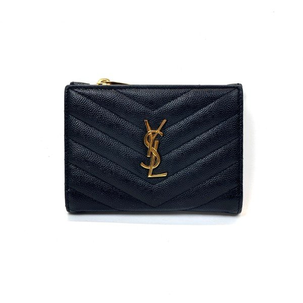 c2026161179-saint-laurent-ysl-classic-bi-fold Pre-Owned/ Pre-Loved/ Second-Hand Saint Laurent (YSL) Classic Bi-Fold, Wallet in Black, Gold Hardware Color, Size, Front View