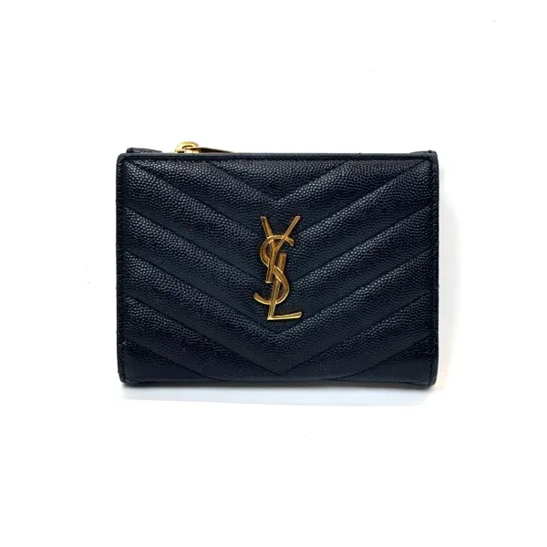 c2026161179-saint-laurent-ysl-classic-bi-fold Pre-Owned/ Pre-Loved/ Second-Hand Saint Laurent (YSL) Classic Bi-Fold, Wallet in Black, Gold Hardware Color, Size, Front View