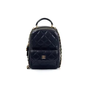 Pre-Owned/ Pre-Loved/ Second-Hand Chanel Mini Backpack Cavair, Bag in Black, Light Gold Hardware Color, Mini Size, Front View