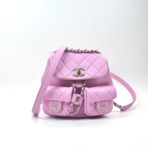 b202501611-chanel-duma-backpack-mini-cavair Pre-Owned/ Pre-Loved/ Second-Hand Chanel Duma BackPack Mini Cavair, Bag in Pink, Gold Hardware Color, 18 x 17 x 10 cm Size, Front View