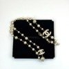 Pre-Owned/ Pre-Loved/ Second-Hand Chanel Pearl Long Necklace, Necklace in White, Gold Hardware Color,  Size, Front View