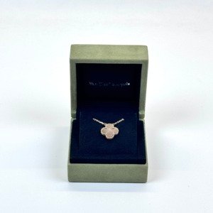 Pre-Owned/ Pre-Loved/ Second-Hand Van Cleef & Arpels (VCA) Grey Mother of Pearl Necklace, Necklace in Grey, Rose Gold Color, Chain Lengthened Size, Front View