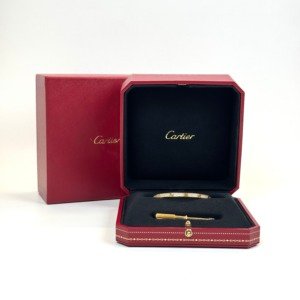 Pre-Owned/ Pre-Loved/ Second-Hand Cartier Paved Diamond Love Bracelet Small Model, Bracelet in Yellow Gold Color, 15 Size, Front View