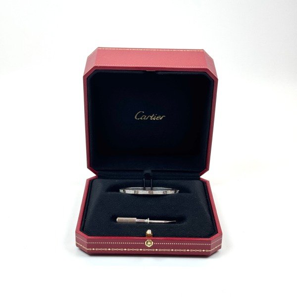b2026031168-cartier-paved-diamond-love-bracelet-small-model Pre-Owned/ Pre-Loved/ Second-Hand Cartier Paved Diamond Love Bracelet Small Model, Bracelet in White Gold Color, 15 Size, Front View