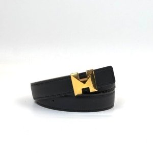 b2026061128-hermes-belt Pre-Owned/ Pre-Loved/ Second-Hand Hermes Belt, Others in Gold, Black Color, 75cm Size, Front View