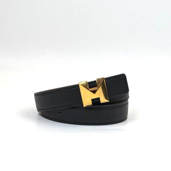 b2026061128-hermes-belt Pre-Owned/ Pre-Loved/ Second-Hand Hermes Belt, Others in Gold, Black Color, 75cm Size, Front View