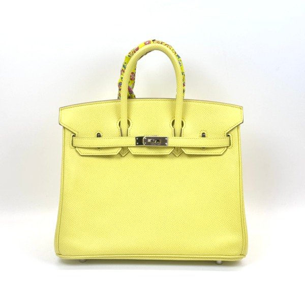 Pre-Owned/ Pre-Loved/ Second-Hand Hermes Birkin 25 Epsom, Bag in Yellow, Palladium Hardware Color, 25 Size, Front View