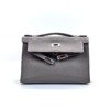 b2026061201-hermes-kelly-pochette-mini-kelly-i-evercolor Pre-Owned/ Pre-Loved/ Second-Hand Hermes Kelly Pochette Mini Kelly I Evercolor, Bag in Etain, Palladium Hardware Color, 22 x 13 x 7 cm Size, Front View