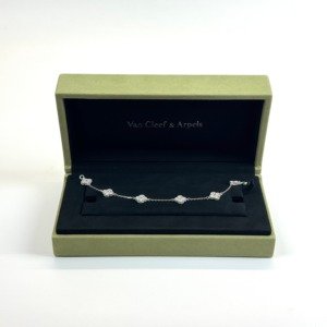 Pre-Owned/ Pre-Loved/ Second-Hand Van Cleef & Arpels (VCA) 6 Motif Diamond Sweet Alhambra Bracelet, Bracelet in White Gold Color, 16.5cm (extra link avail) Size, Front View