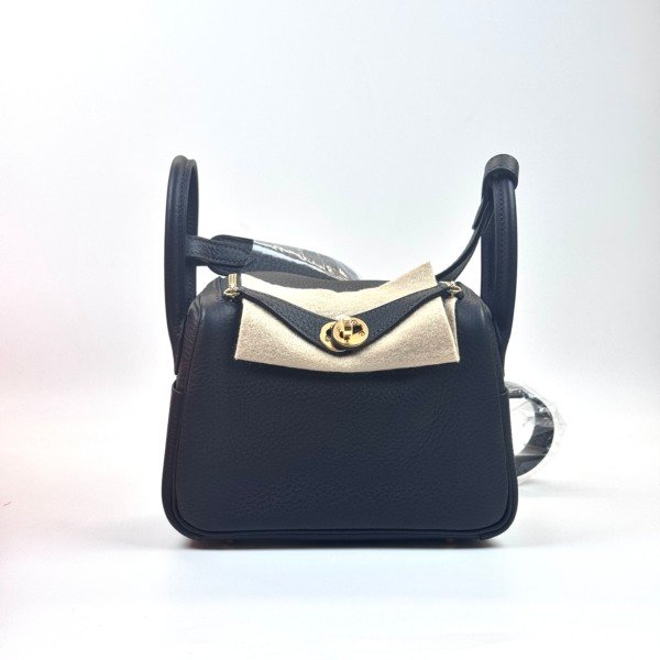 c2026061187-hermes-mini-lindy-ii-clemence Pre-Owned/ Pre-Loved/ Second-Hand Hermes Mini Lindy II Clemence, Bag in Caban, Gold Hardware Color, Size, Front View