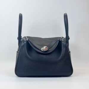 Pre-Owned/ Pre-Loved/ Second-Hand Hermes Lindy 26 Clemence, Bag in Black, Palladium Hardware Color, 26 Size, Front View