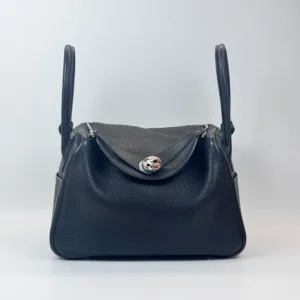 Pre-Owned/ Pre-Loved/ Second-Hand Hermes Lindy 26 Clemence, Bag in Black, Palladium Hardware Color, 26 Size, Front View