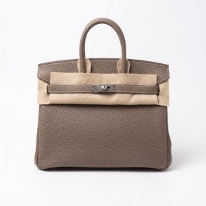 Pre-Owned/ Pre-Loved/ Second-Hand Hermes Birkin 25 Togo, Bag in Etoupe, Palladium Hardware Color, 25 Size, Front View