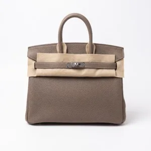 c2026061195-hermes-birkin-25-togo-7 Pre-Owned/ Pre-Loved/ Second-Hand Hermes Birkin 25 Togo, Bag in Etoupe, Palladium Hardware Color, 25 Size, Front View