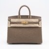 Pre-Owned/ Pre-Loved/ Second-Hand Hermes Sellier Birkin 25 Epsom, Bag in Etoupe, Palladium Hardware Color, 25 Size, Front View