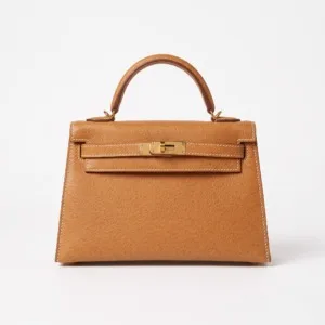 c2026061197-hermes-mini-kelly-ii-20-veau-porc Pre-Owned/ Pre-Loved/ Second-Hand Hermes Mini Kelly II 20 Veau Porc, Bag in Toffee, Gold Hardwarw Color, 20cm Size, Front View