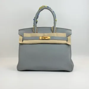 Pre-Owned/ Pre-Loved/ Second-Hand Hermes Birkin 30 Togo, Bag in Blue Glacier, Gold Hardware Color, 30 Size, Front View