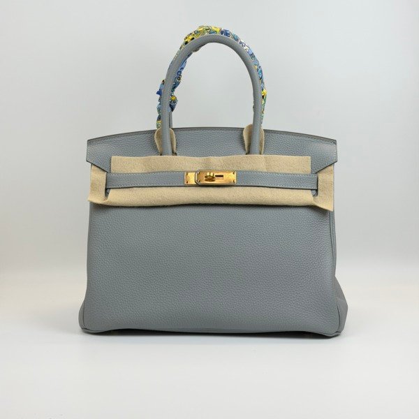 c2026061203-hermes-birkin-30-togo Pre-Owned/ Pre-Loved/ Second-Hand Hermes Birkin 30 Togo, Bag in Blue Glacier, Gold Hardware Color, 30 Size, Front View