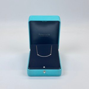 c2026081190-tiffany-co-diamond-t-smile-small-model Pre-Owned/ Pre-Loved/ Second-Hand Tiffany & Co. Diamond T Smile, Small Model, Necklace in Diamond, Rose Gold Color, Small Pendant, 40.6 cm Chain Size, Front View