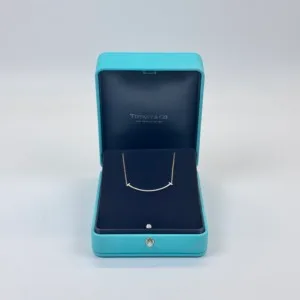 Pre-Owned/ Pre-Loved/ Second-Hand Tiffany & Co. Diamond T Smile, Small Model, Necklace in Diamond, Rose Gold Color, Small Pendant, 40.6 cm Chain Size, Front View
